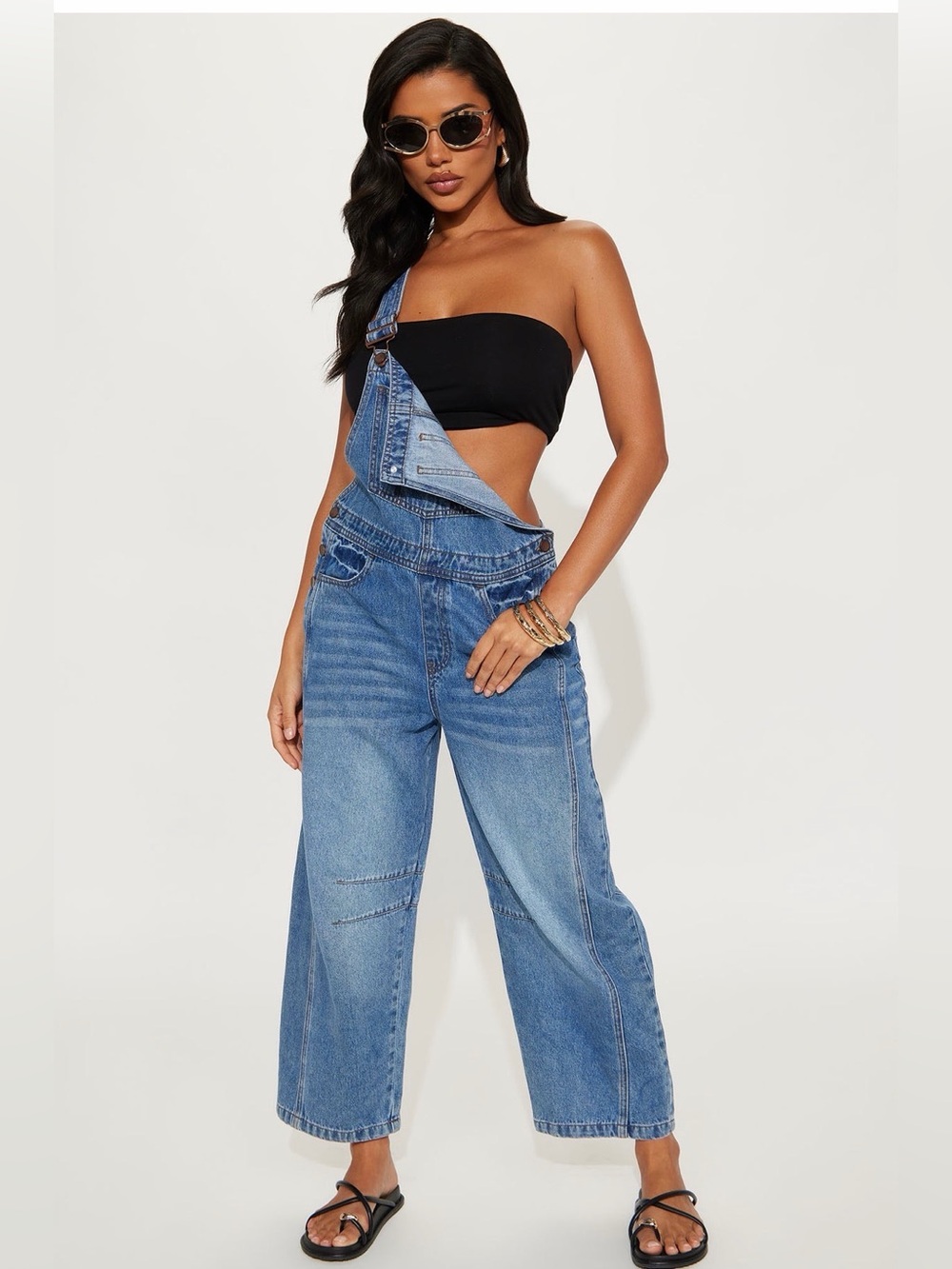 Barrel-Leg Denim Overalls
